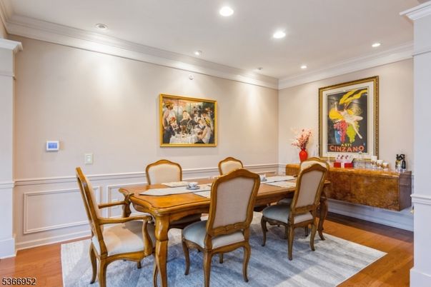 Dining room, Interior, Recessed Lighting, Wood Texture Flooring