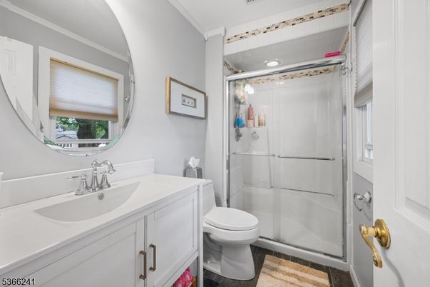 Bathroom, Glass Shower, Interior, Recessed Lighting, Wood Texture Flooring