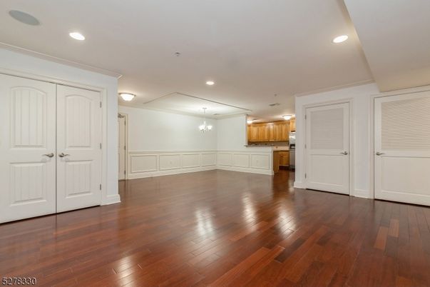 Empty room, Interior, Kitchen, Recessed Lighting, Wood Texture Flooring