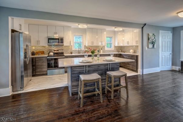 Interior, Kitchen, Marble, Stainless Steel Appliances, Wood Texture Flooring