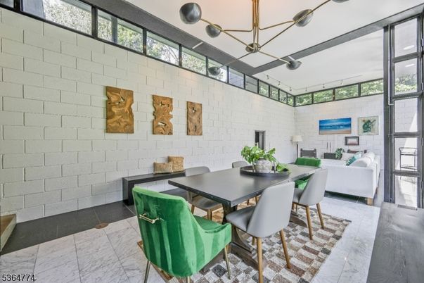 Dining room, Interior, Living room, Pendant Lights, Stone Walls