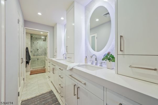 Bathroom, Dual Sink Vanities, Glass Shower, Interior, Recessed Lighting