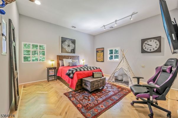 Bedroom, Interior, Recessed Lighting, Wood Texture Flooring