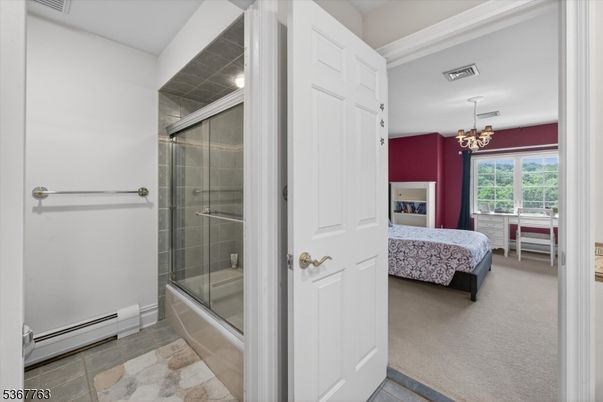 Bathroom, Bedroom, Chandelier, Glass Shower, Interior, Pendant Lights