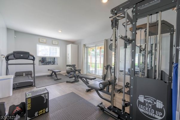 Fitness Equipment, Gym, Interior, Recessed Lighting, Wood Texture Flooring
