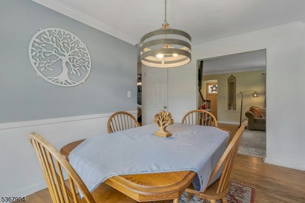Dining room, Interior, Pendant Lights, Wood Texture Flooring