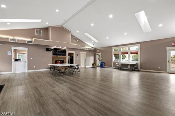 Fireplace, Interior, Recessed Lighting, Wood Texture Flooring