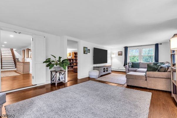 Interior, Living room, Recessed Lighting, Wood Texture Flooring