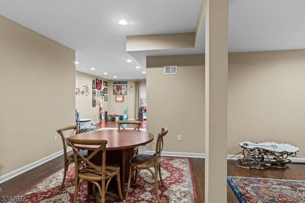 Dining room, Interior, Recessed Lighting, Wood Texture Flooring