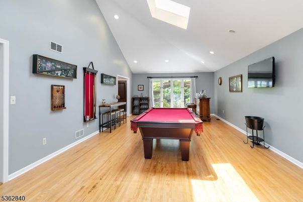Billiard Table, Game Room, Interior, Recessed Lighting, Wood Texture Flooring