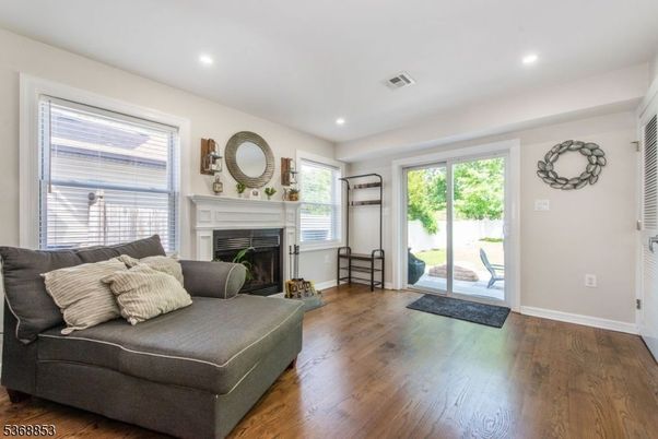 Fireplace, Interior, Recessed Lighting, Wood Texture Flooring