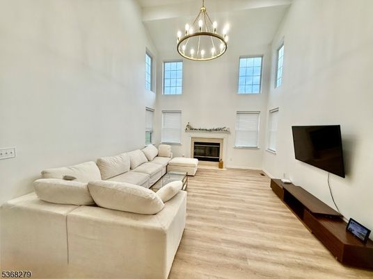 Chandelier, Fireplace, Interior, Living room, Pendant Lights, Wood Texture Flooring