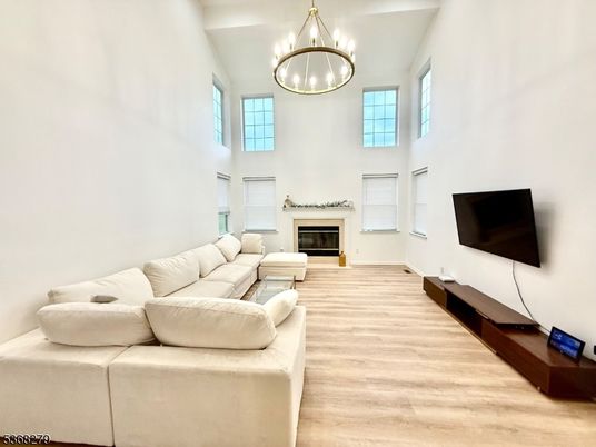 Fireplace, Interior, Living room, Pendant Lights, Wood Texture Flooring