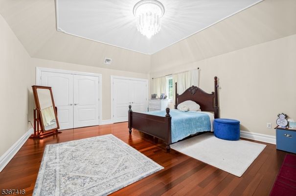 Bedroom, Chandelier, Interior, Wood Texture Flooring