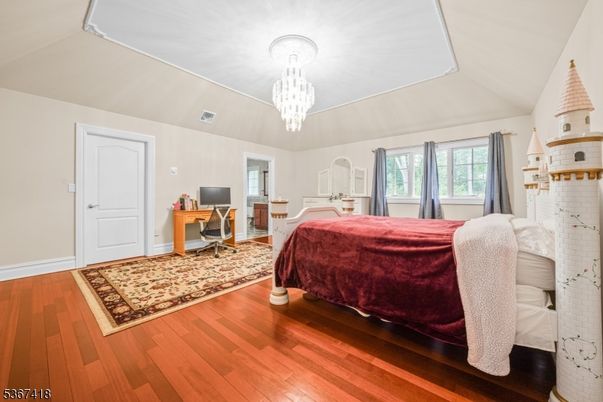 Bedroom, Chandelier, Home Office, Interior, Wood Texture Flooring