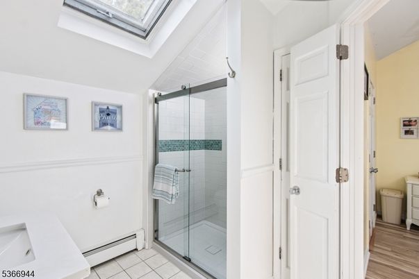 Bathroom, Glass Ceilings, Glass Shower, Interior, Wood Texture Flooring
