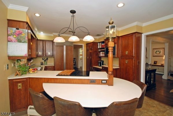 Chandelier, Interior, Kitchen, Pendant Lights, Recessed Lighting, Wood Texture Flooring