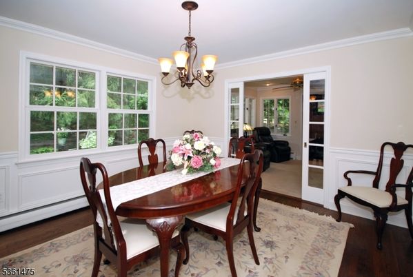 Chandelier, Dining room, Interior, Wood Texture Flooring