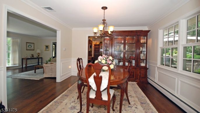 Chandelier, Dining room, Interior, Wood Texture Flooring