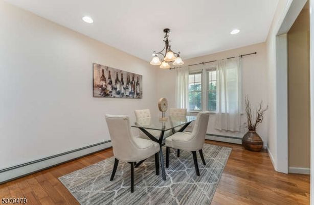 Chandelier, Dining room, Interior, Recessed Lighting, Wood Texture Flooring