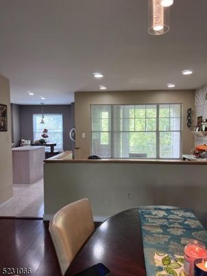 Dining room, Interior, Kitchen, Pendant Lights, Recessed Lighting, Wood Texture Flooring
