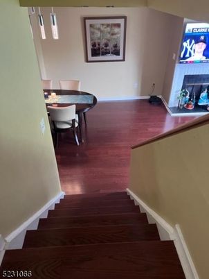 Dining room, Fireplace, Interior, Wood Texture Flooring