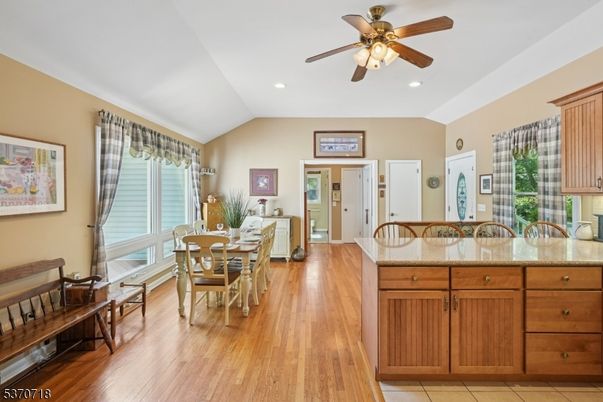 Dining room, Interior, Living room, Recessed Lighting, Wood Texture Flooring