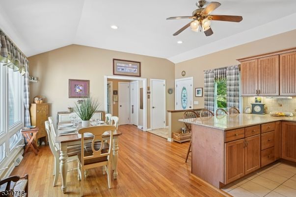 Dining room, Interior, Kitchen, Recessed Lighting, Wood Texture Flooring