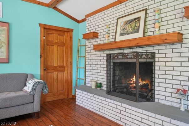 Fireplace, Interior, Stone Walls, Wooden Beams, Wood Texture Flooring