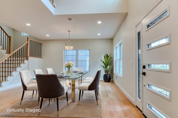 Dining room, Interior, Pendant Lights, Recessed Lighting, Wood Texture Flooring