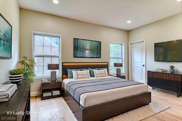 Bedroom, Interior, Recessed Lighting, Wood Texture Flooring