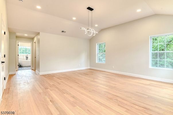 Empty room, Interior, Pendant Lights, Recessed Lighting, Wood Texture Flooring