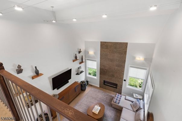Fireplace, Interior, Living room, Recessed Lighting, Stone Walls
