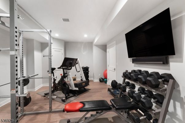 Fitness Equipment, Interior, Recessed Lighting, Wood Texture Flooring