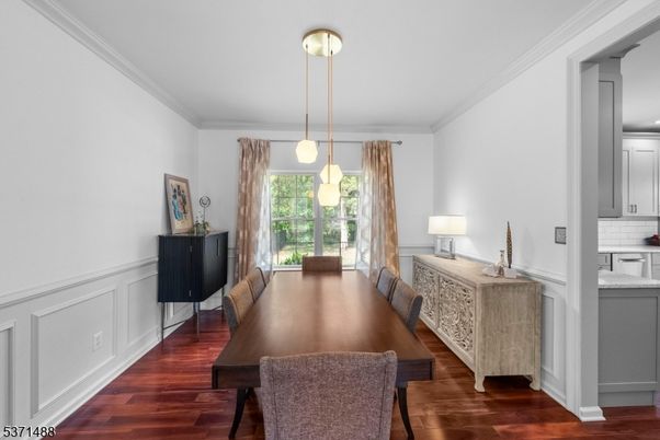 Dining room, Interior, Pendant Lights, Wood Texture Flooring
