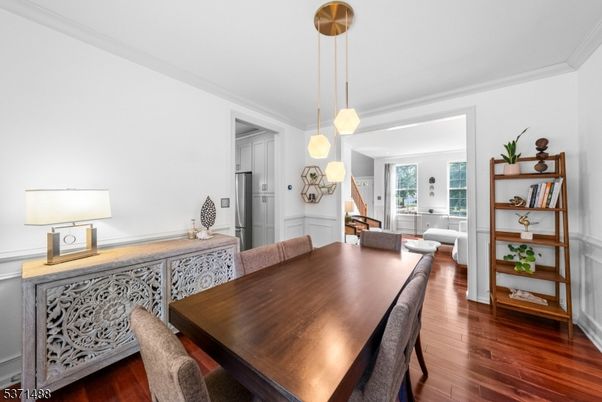 Dining room, Interior, Pendant Lights, Wood Texture Flooring