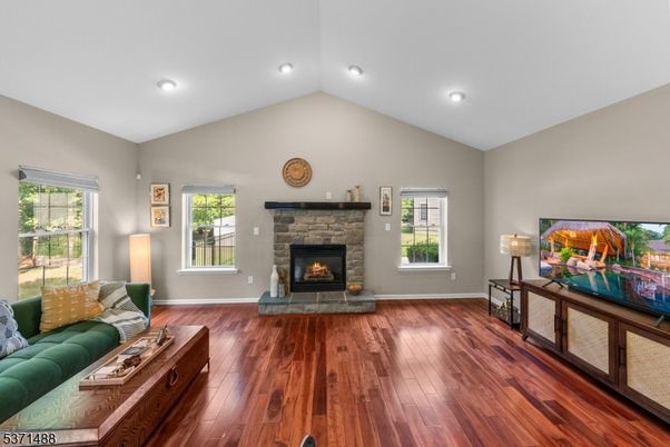 Fireplace, Interior, Recessed Lighting, Wood Texture Flooring