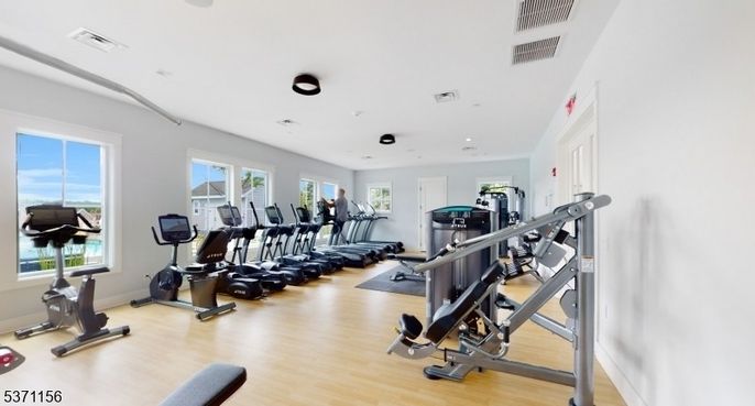 Fitness Equipment, Gym, Interior, Recessed Lighting, Wood Texture Flooring