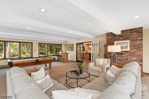 Billiard Table, Game Room, Interior, Living room, Recessed Lighting, Stone Walls