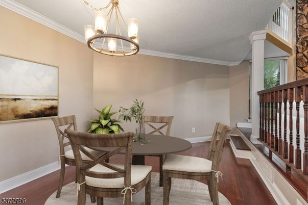 Chandelier, Dining room, Interior, Wood Texture Flooring