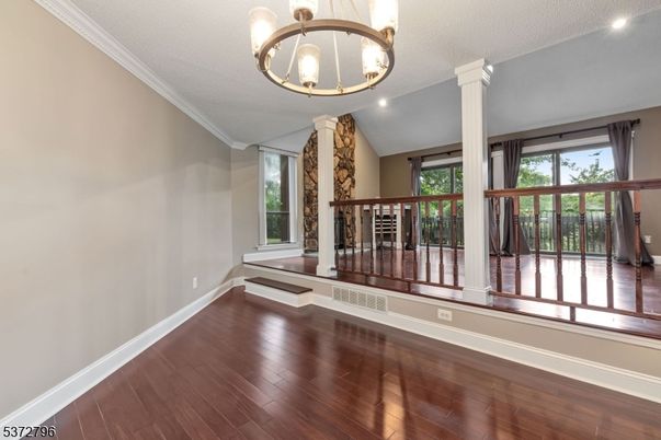 Empty room, Interior, Pendant Lights, Recessed Lighting, Wood Texture Flooring