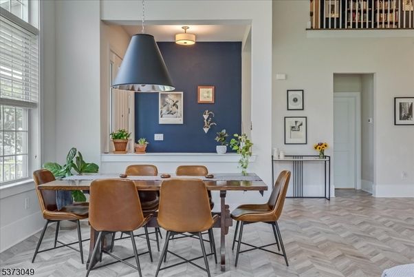 Dining room, Interior, Pendant Lights, Wood Texture Flooring