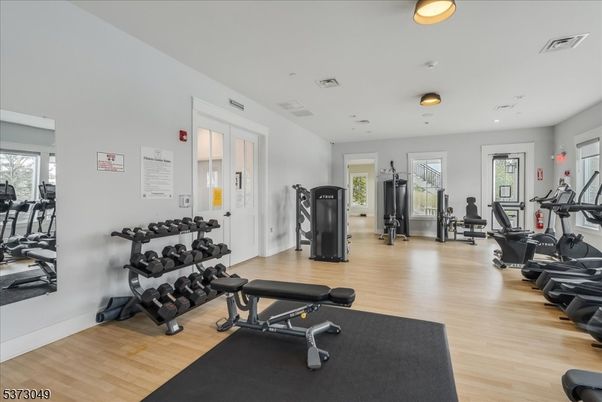 Fitness Equipment, Gym, Interior, Recessed Lighting, Wood Texture Flooring