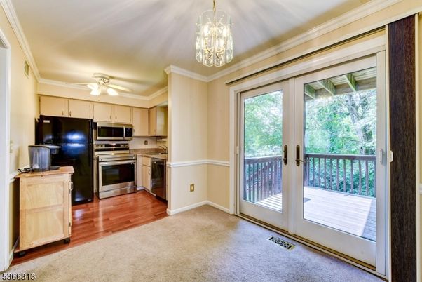 Chandelier, Interior, Kitchen, Stainless Steel Appliances, Wood Texture Flooring