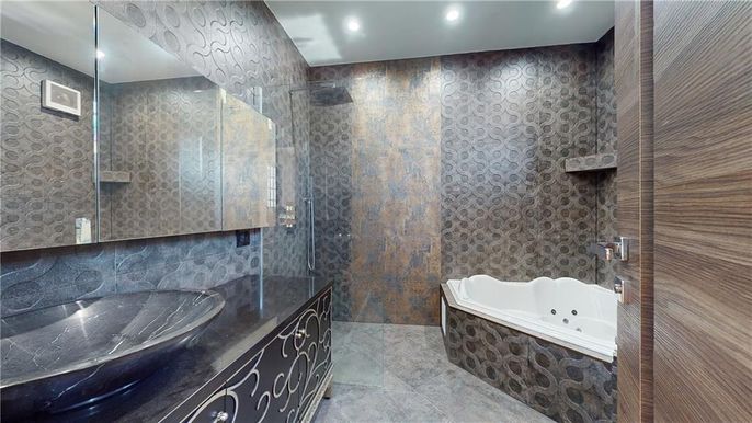 Bathroom, Glass Shower, Interior, Recessed Lighting