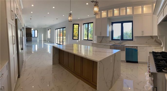 Interior, Kitchen, Marble, Pendant Lights, Recessed Lighting
