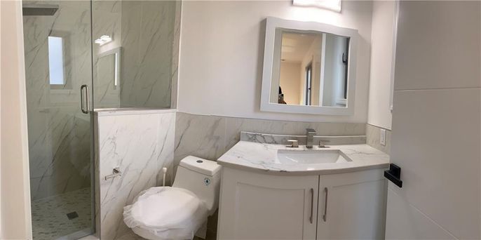 Bathroom, Glass Shower, Interior, Marble Walls