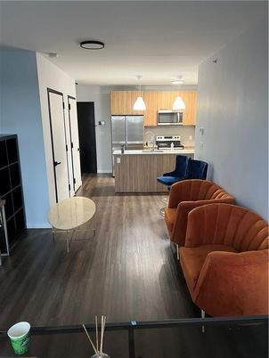 Interior, Kitchen, Living room, Pendant Lights, Stainless Steel Appliances, Wood Texture Flooring