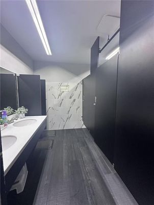 Bathroom, Interior, Marble Walls, Wood Texture Flooring