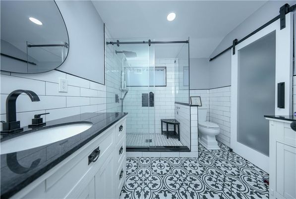 Bathroom, Glass Shower, Interior, Recessed Lighting